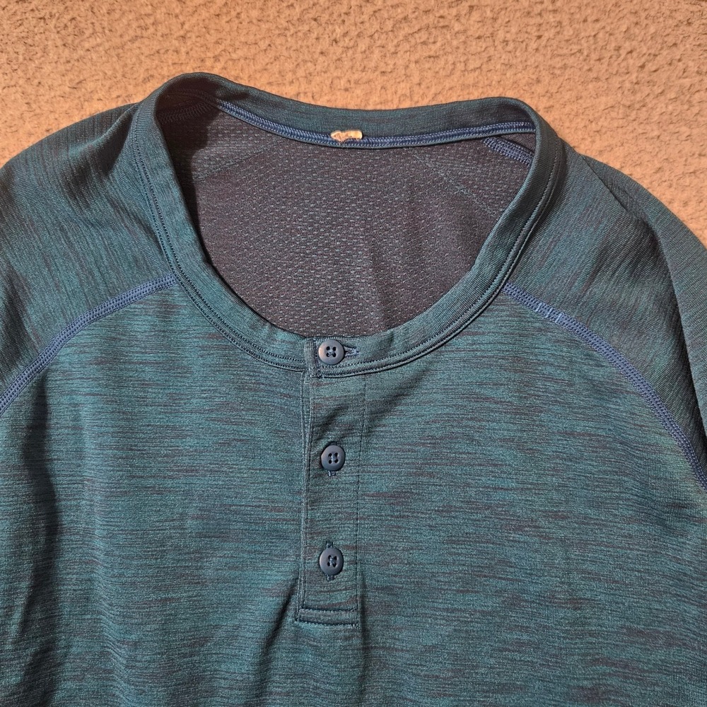 Lululemon Metal Vent Tech Short Sleeve Henley Teal Heathered Mens Size Large L